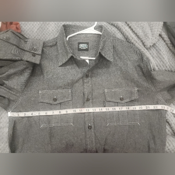 Key Chambray Work Shirt Men Size XLR GREY Button Long Sleeve EUC - Picture 5 of 7